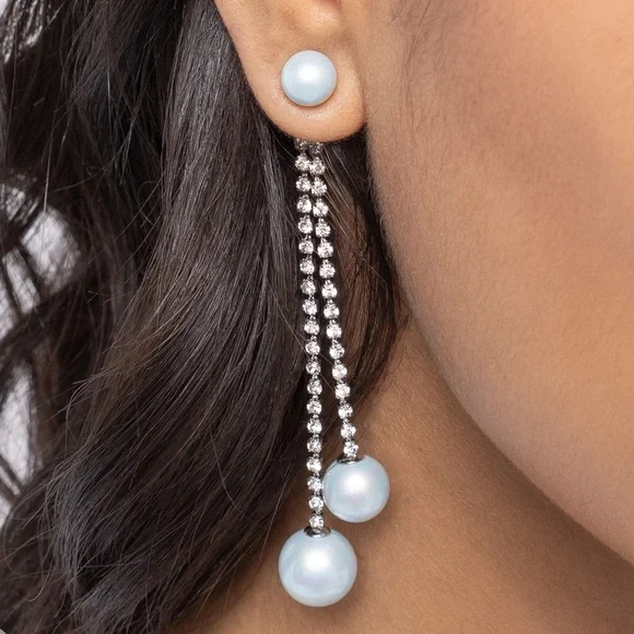 Blue Pearl and Rhinestone Earring Jackets - Picture 1 of 2